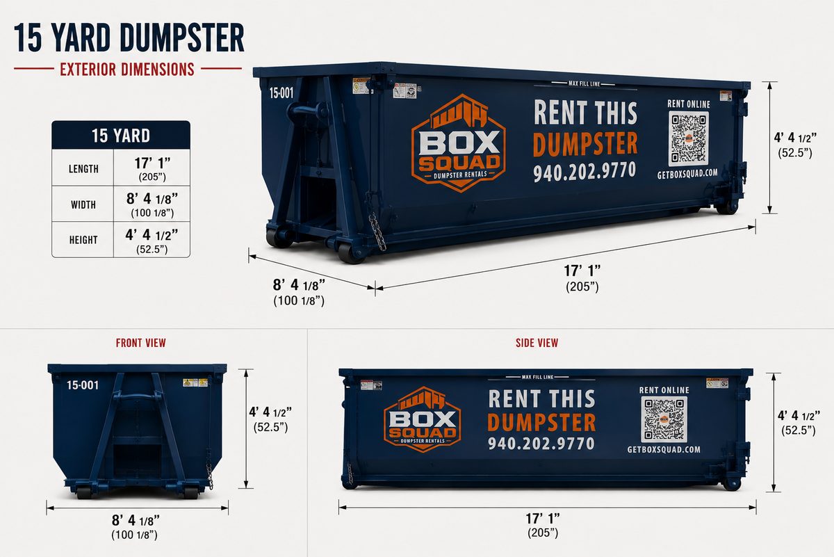 15 yard dumpster exterior dimensions