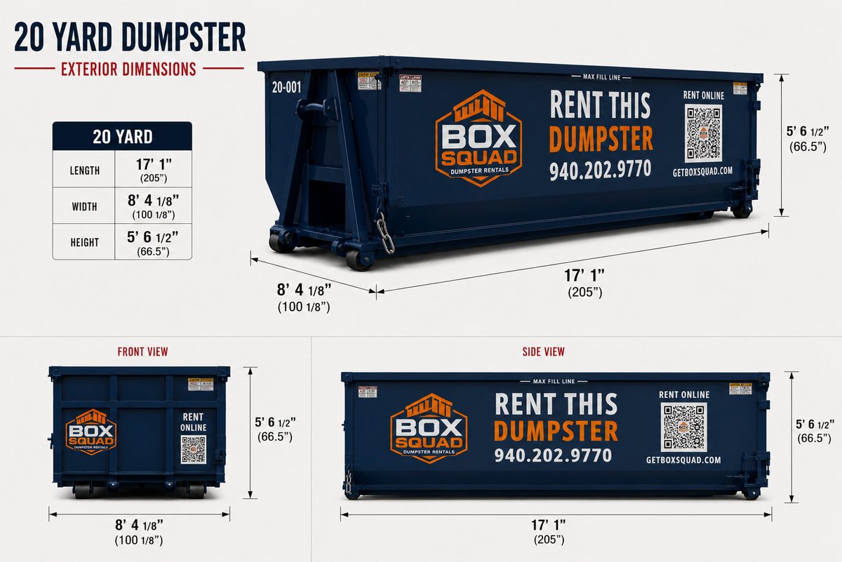 20 yard dumpster exterior dimensions